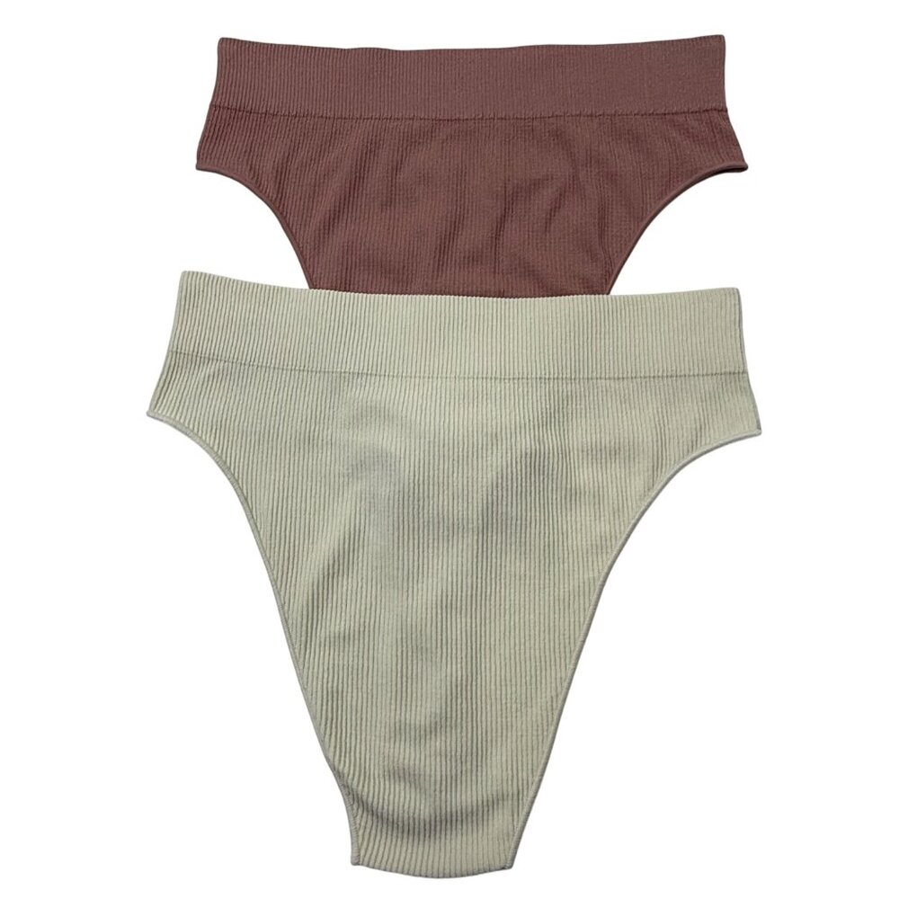 SKIMS Stretch Rib Thongs NEW Lot of 2 Rose Clay Bone 4X/5X